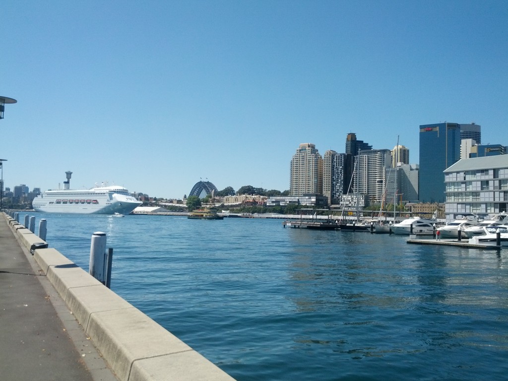 View out from Pyrmont towards the Harbour Bridge.
