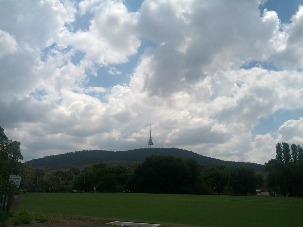 Impressively large transmission tower for such a small city.