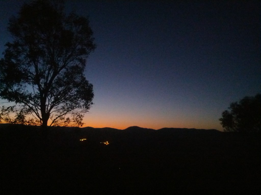 Sun setting along the ridge.
